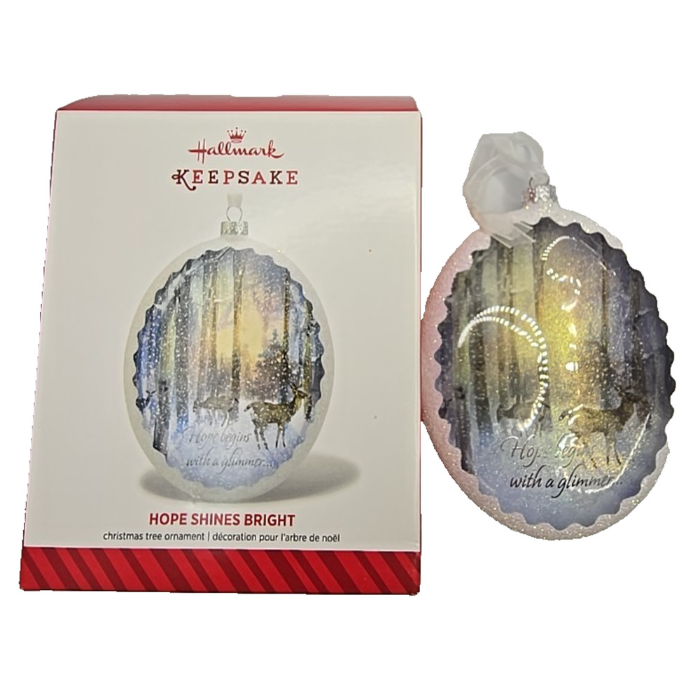 2014 Hallmark Ornament - Hope Shines Bright Deers in Snow Forest New U328